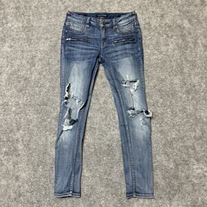 Vigoss Distressed Jagger Skinny Jeans Women's Size 25 / 28 Blue Denim Zip Pocket